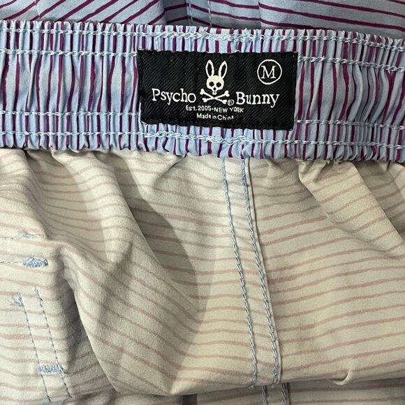 Psycho Bunny Mens Lucas Swim Shorts Blue Purple Stripe Sz M Unlined 6" Inseam - Picture 8 of 8